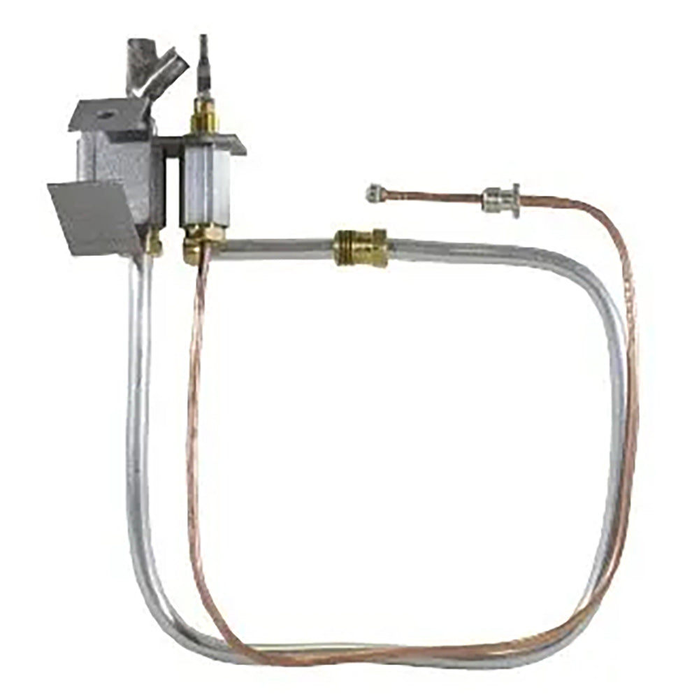 Natural gas pilot assembly with metal bracket, brass fittings, and flexible gas tubing
