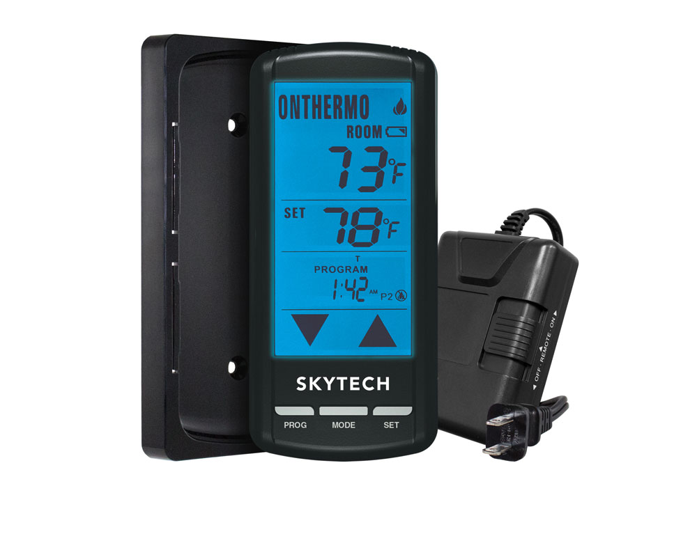 Skytech programmable fireplace remote with backlit touch screen and temp display