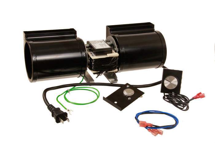 Temperature controlled fireplace blower fan kit with speed control, wiring, and mounting bracket