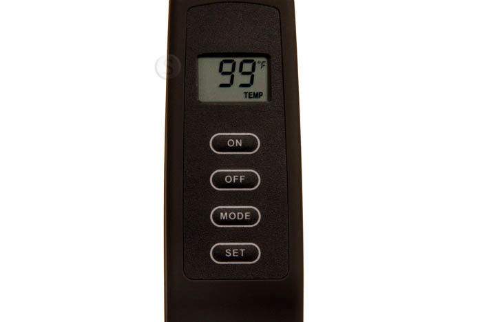 Skytech 1420TH remote with LCD showing 98° and ON, OFF, MODE, SET buttons