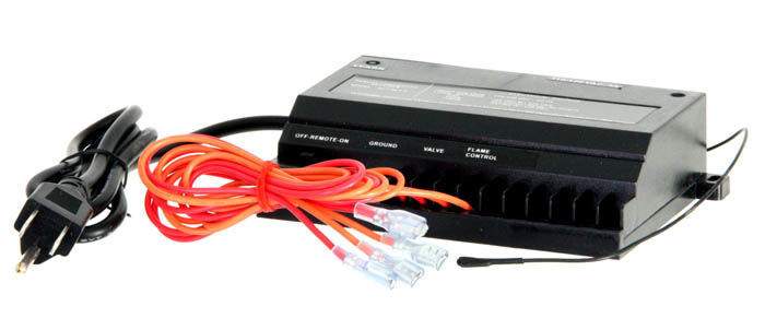 Multifunctional fireplace remote receiver box with power wires and terminals