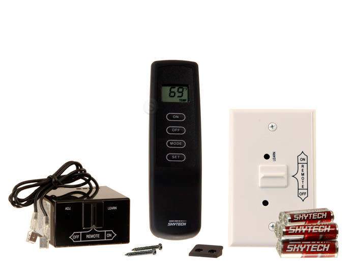 Thermostat fireplace remote control kit: remote, receiver, wall plate, batteries, screws