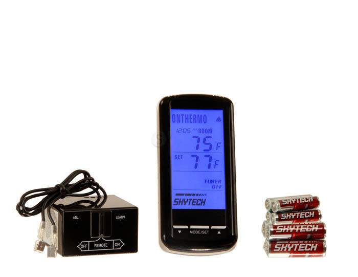 Fireplace remote control and receiver with learn and on/off switches