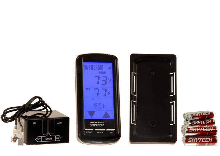 Programmable fireplace remote control kit with backlit screen, receiver box, wiring