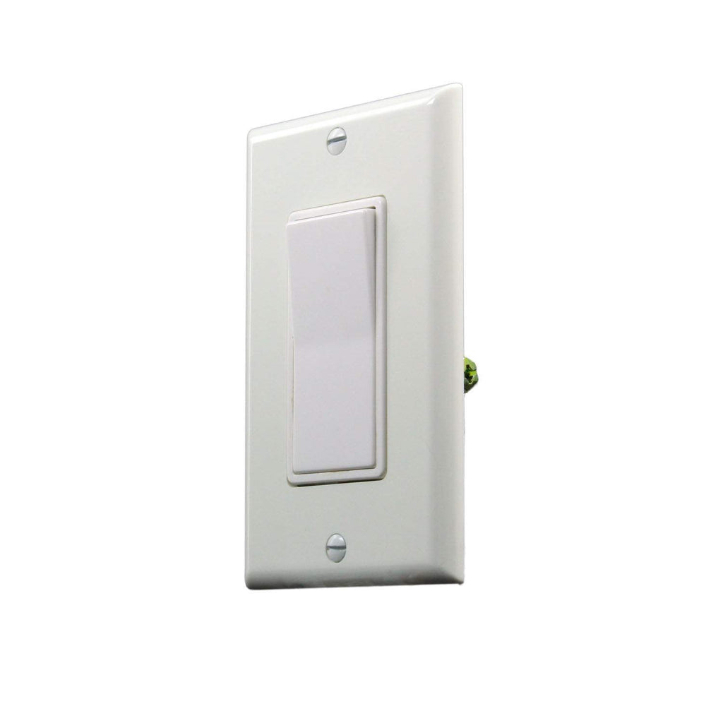 White wall on/off switch with single rocker and mounting screws