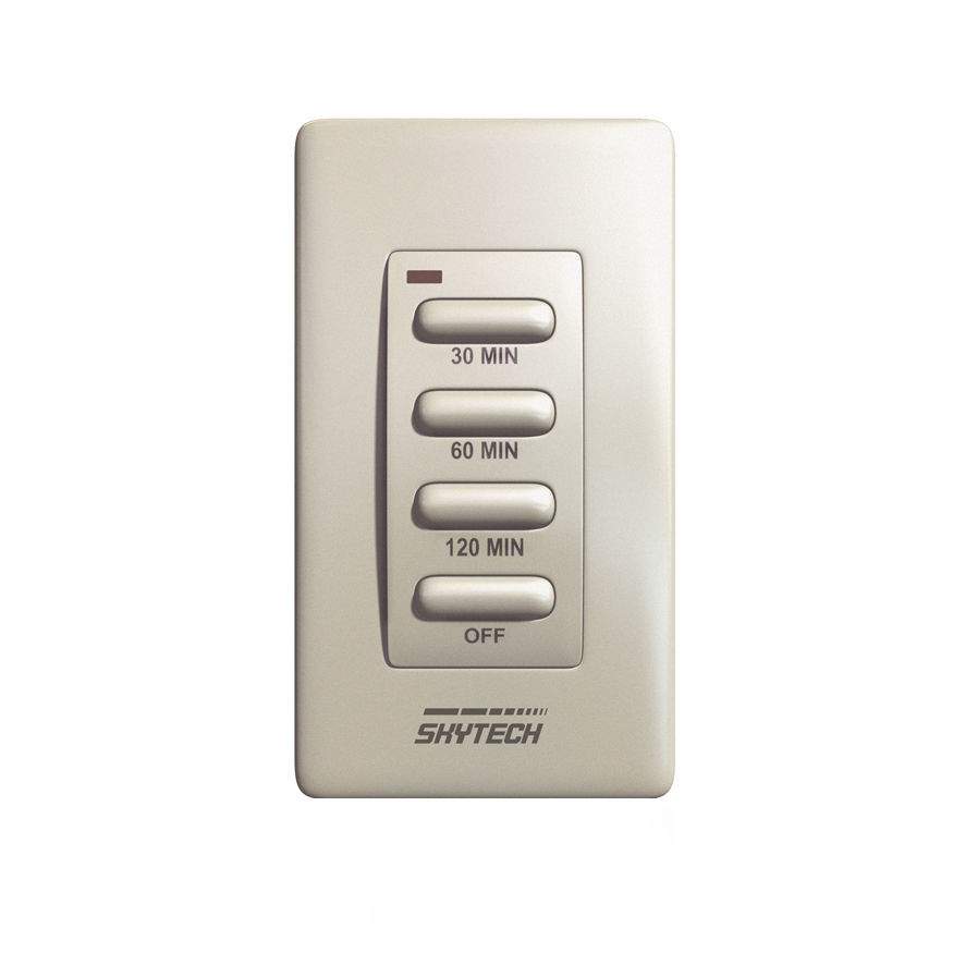 Wireless wall transmitter with timer buttons labeled 30, 60, 120 min and OFF