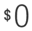 A simple black dollar sign followed by a large black zero on a light gray background.