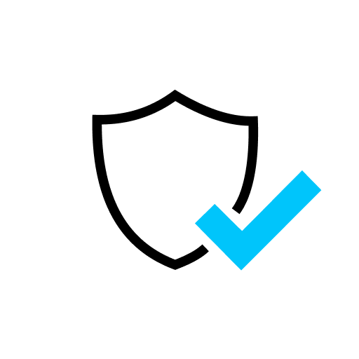 Protection shield icon with blue check mark